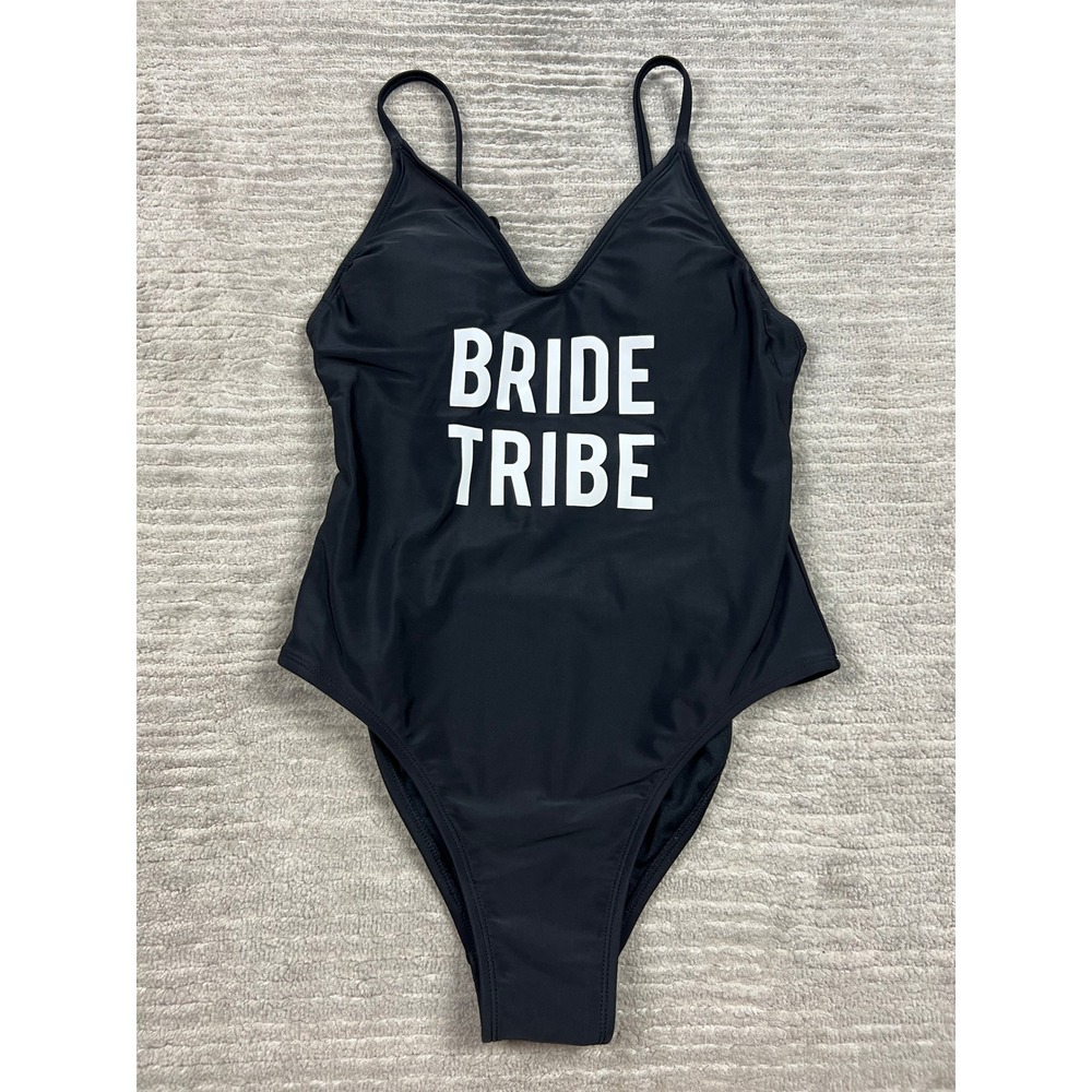 Xhilaration Swimsuit Womens M Black Bride Tribe One Piece V-Neck Bridal Party